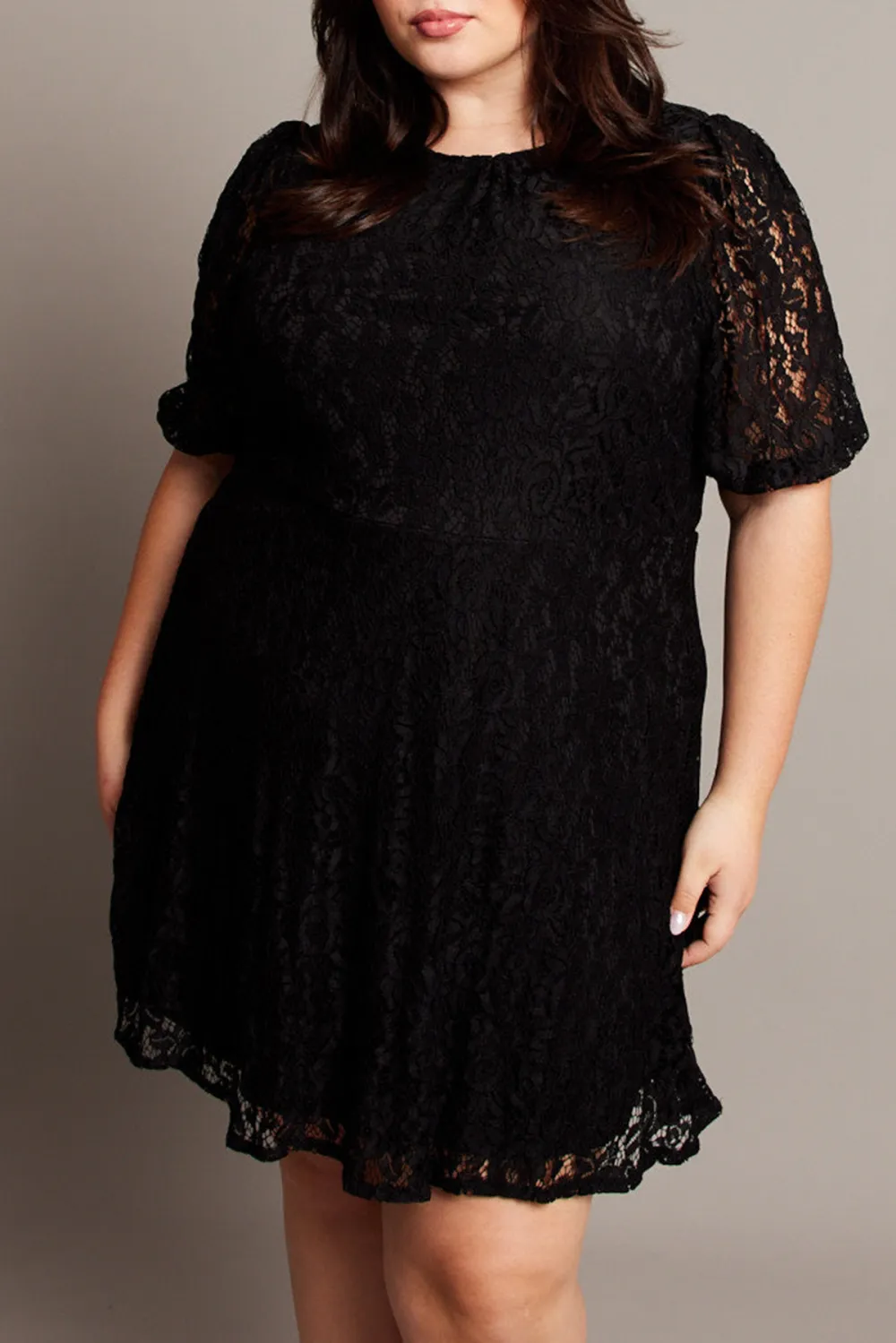 Black Lace Puff Sleeve Mini Dress