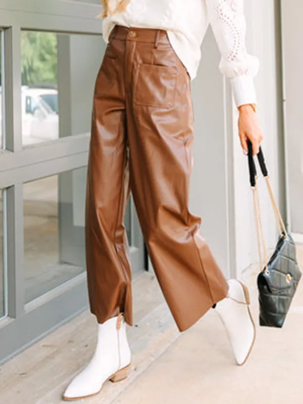 Brown Faux Leather Pants