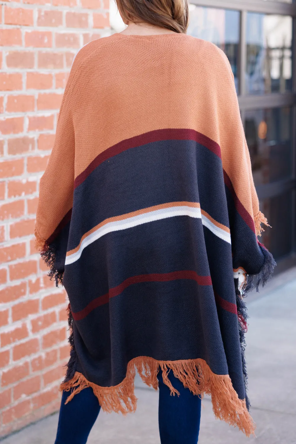 Seat At The Table Poncho, Grey/Rust