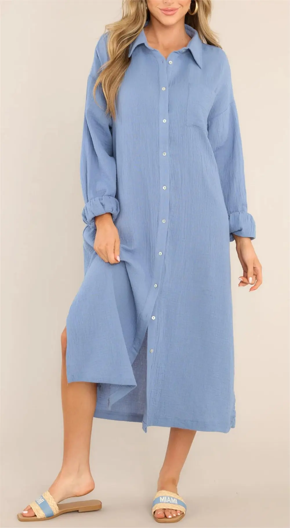 SOMEWHERE UP ABOVE BLISSFUL BLUE 100% COTTON MIDI DRESS