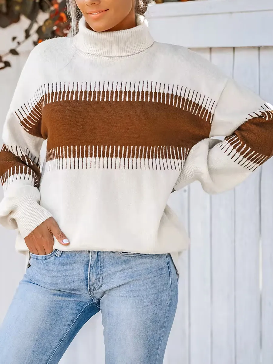 Women's color block striped turtleneck sweater