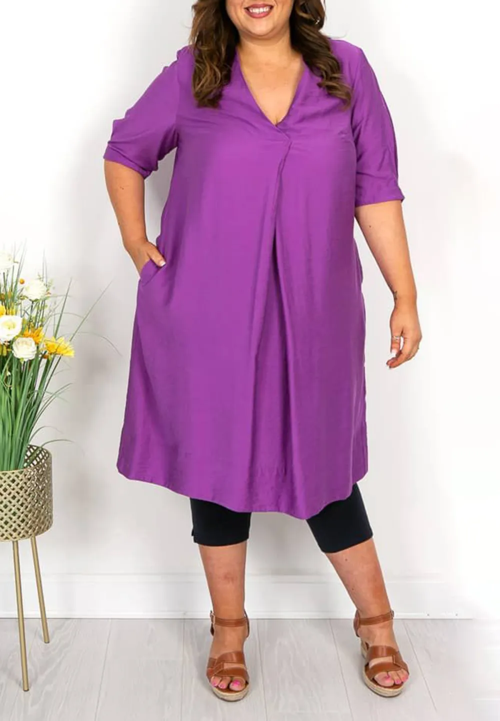 Purple V Neck Tunic Dress