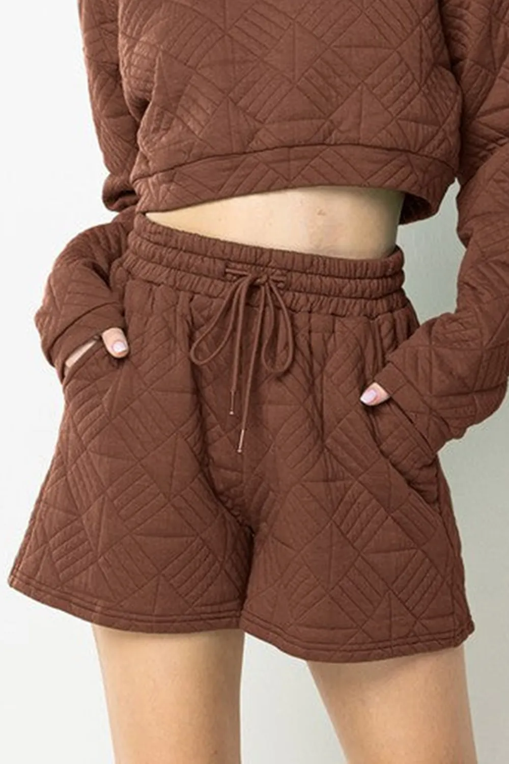 BROWN QUILTED CROP TOP AND SHORTS SET