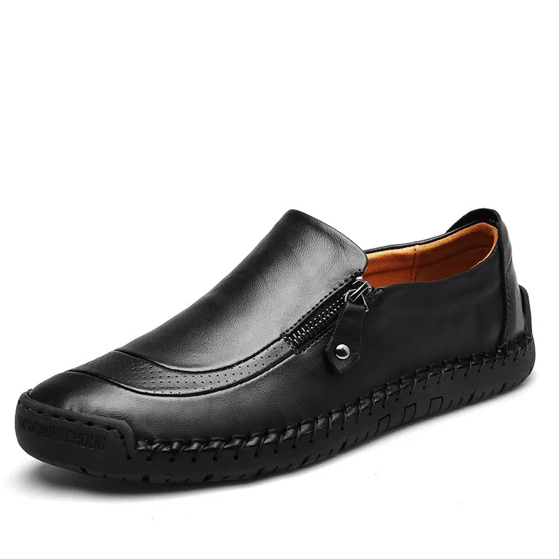 🔥Last Day Promotion 70% OFF 🎁 Mens Side Zipper Casual Comfy Leather Slip On Loafers, Comfy Orthopedic Walking Shoes