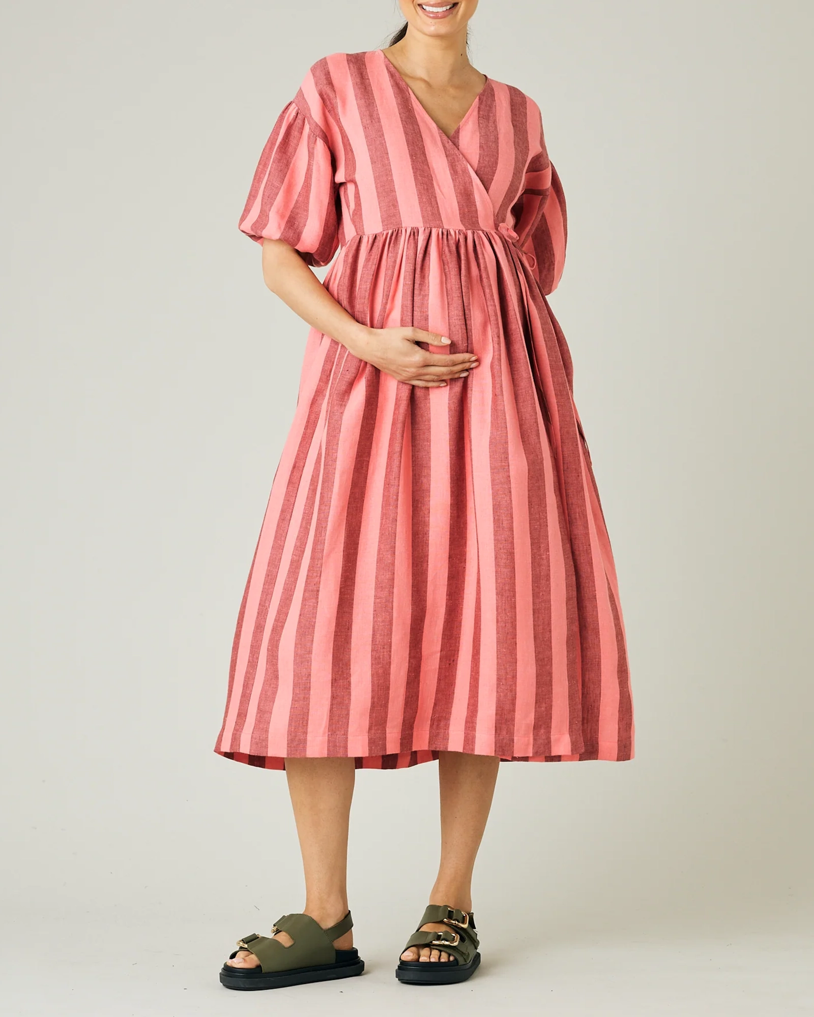 WINNIE BLUSH STRIPE LINEN DRESS