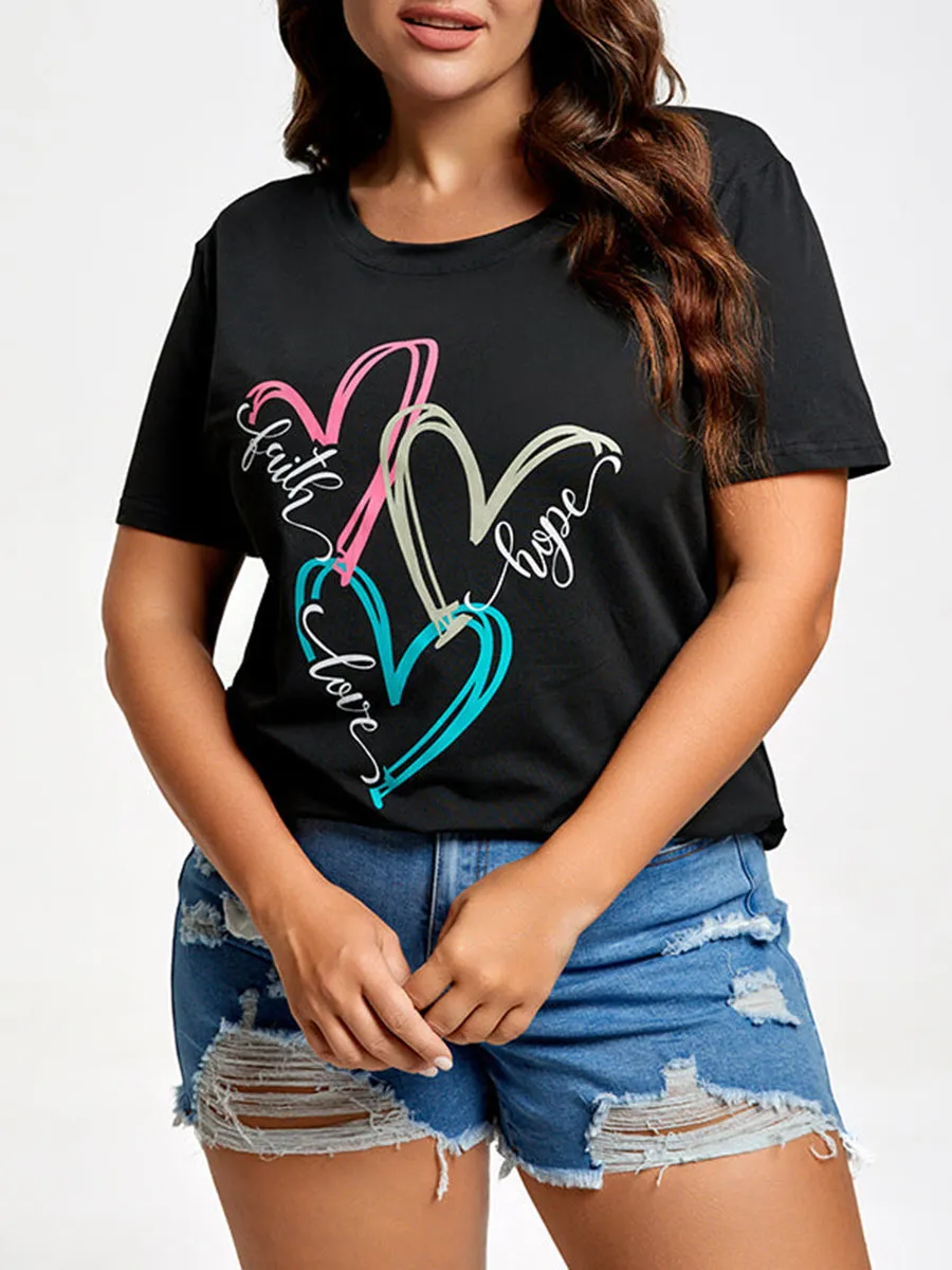 Plus Faith Hope Love Heart Graphic Tee