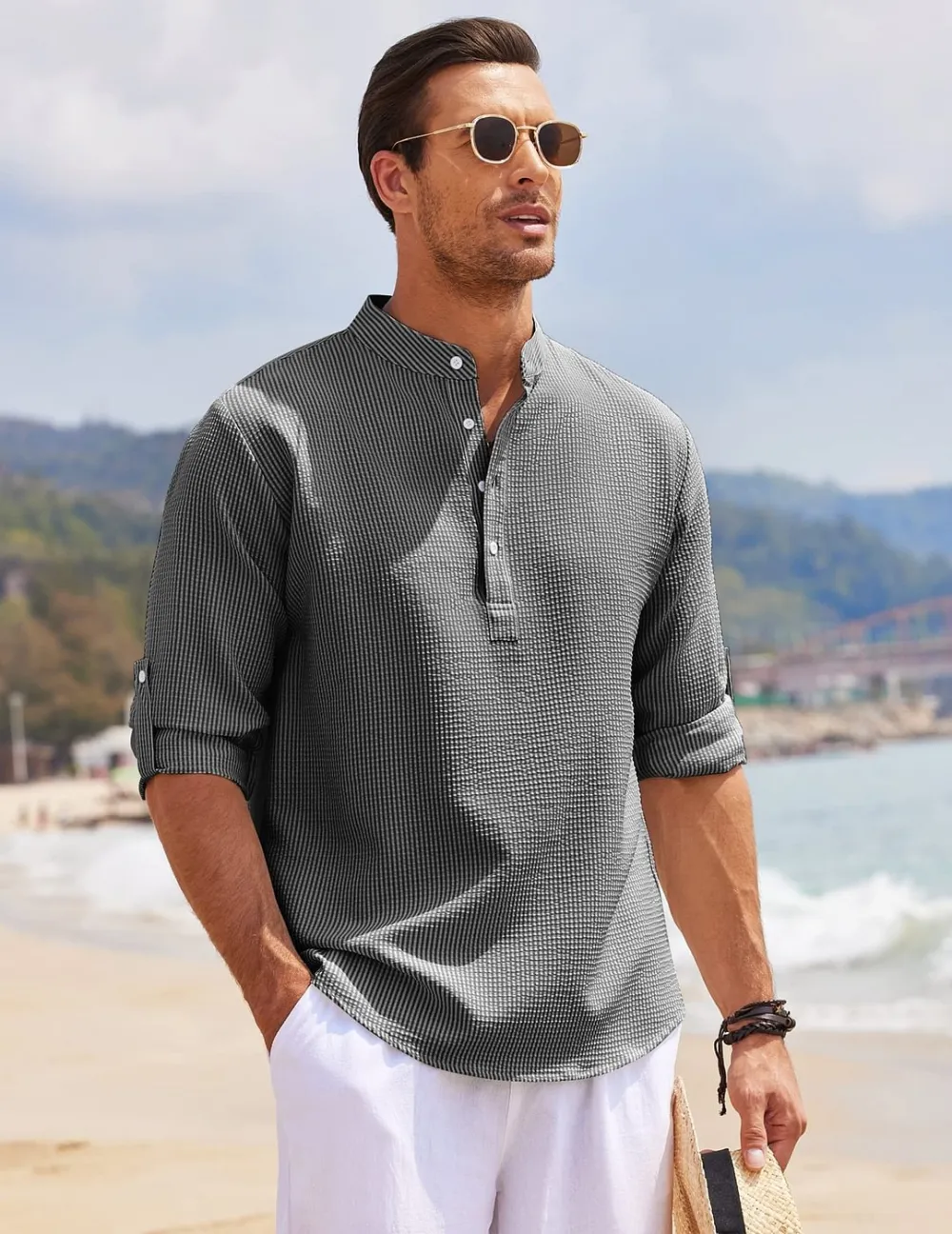 🔥Mid Year Sale 60% OFF🔥 - Men's Stand Collar Open Button Shirt Casual Shirt Tops