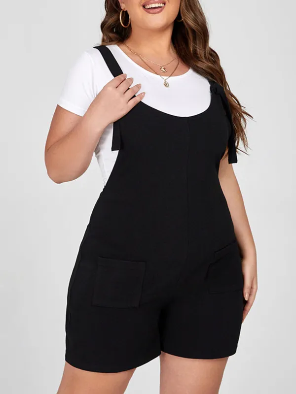 Plus Black Adjustable Strap Pocket Romper