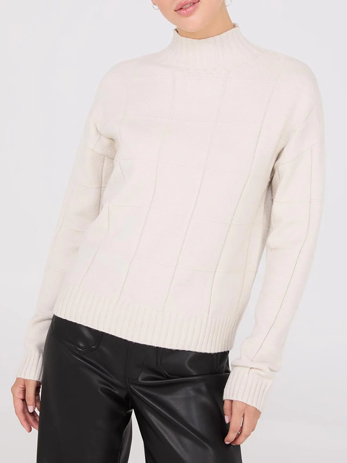 Square Pattern Mock Neck Sweater