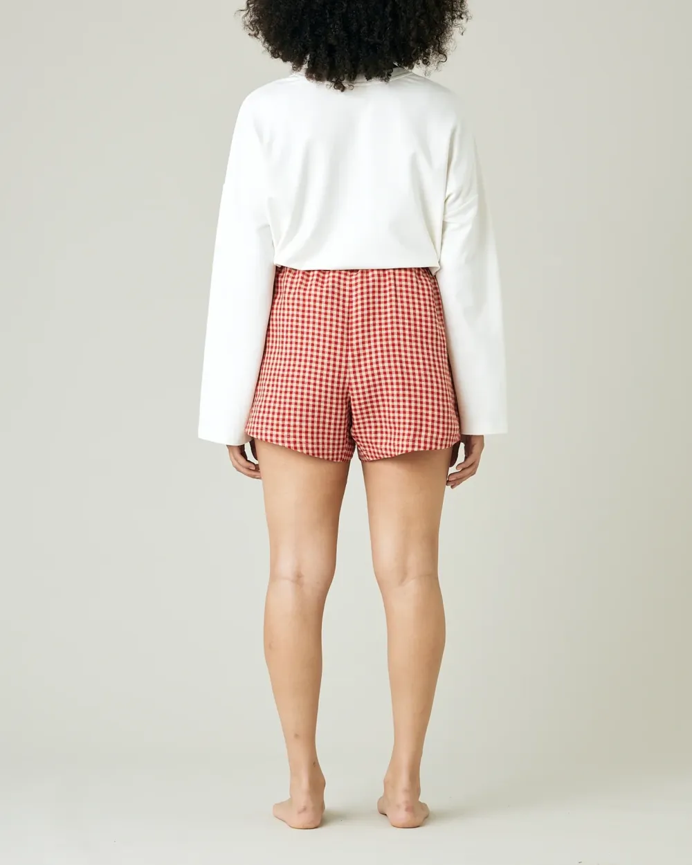 RED MICRO GINGHAM LINEN SHORT