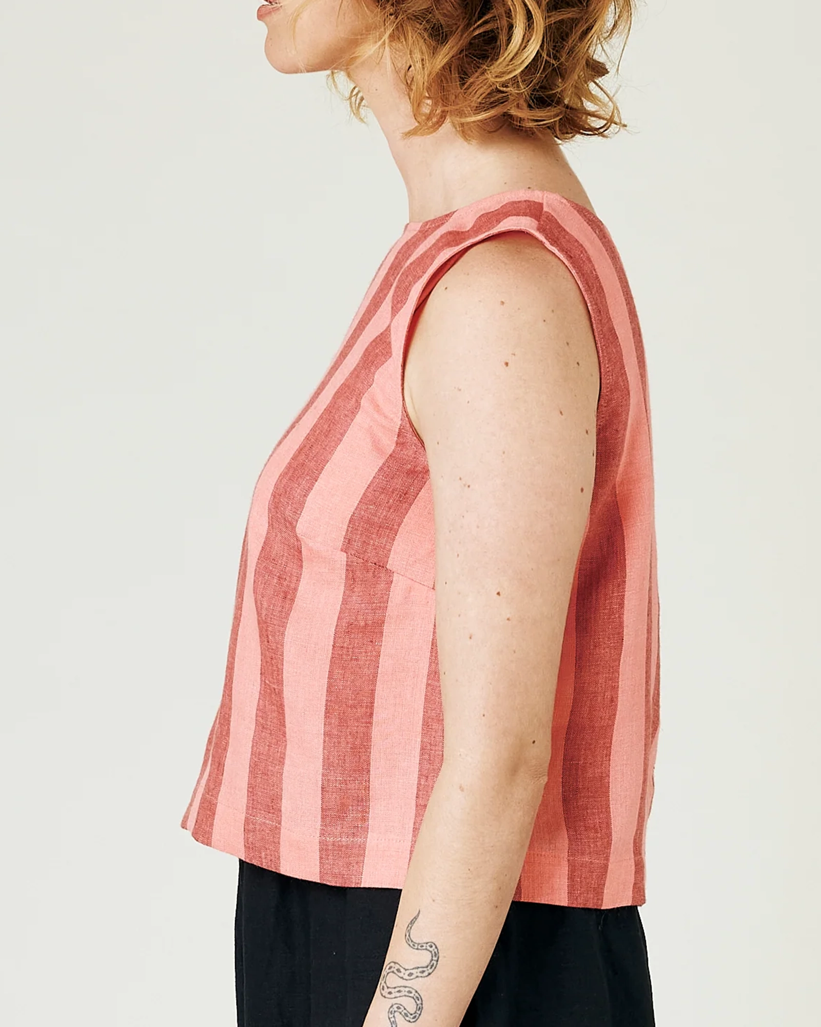 BLUSH STRIPE LINEN TOP