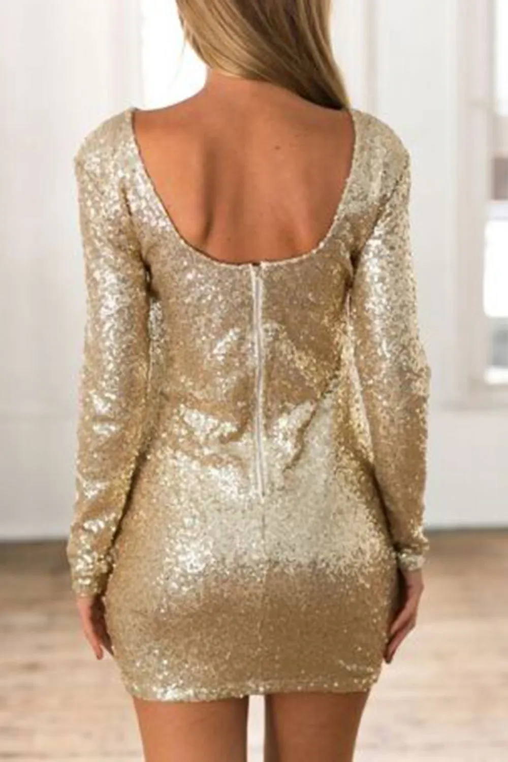 Gold Sequin Long Sleeve Bodycon Dress