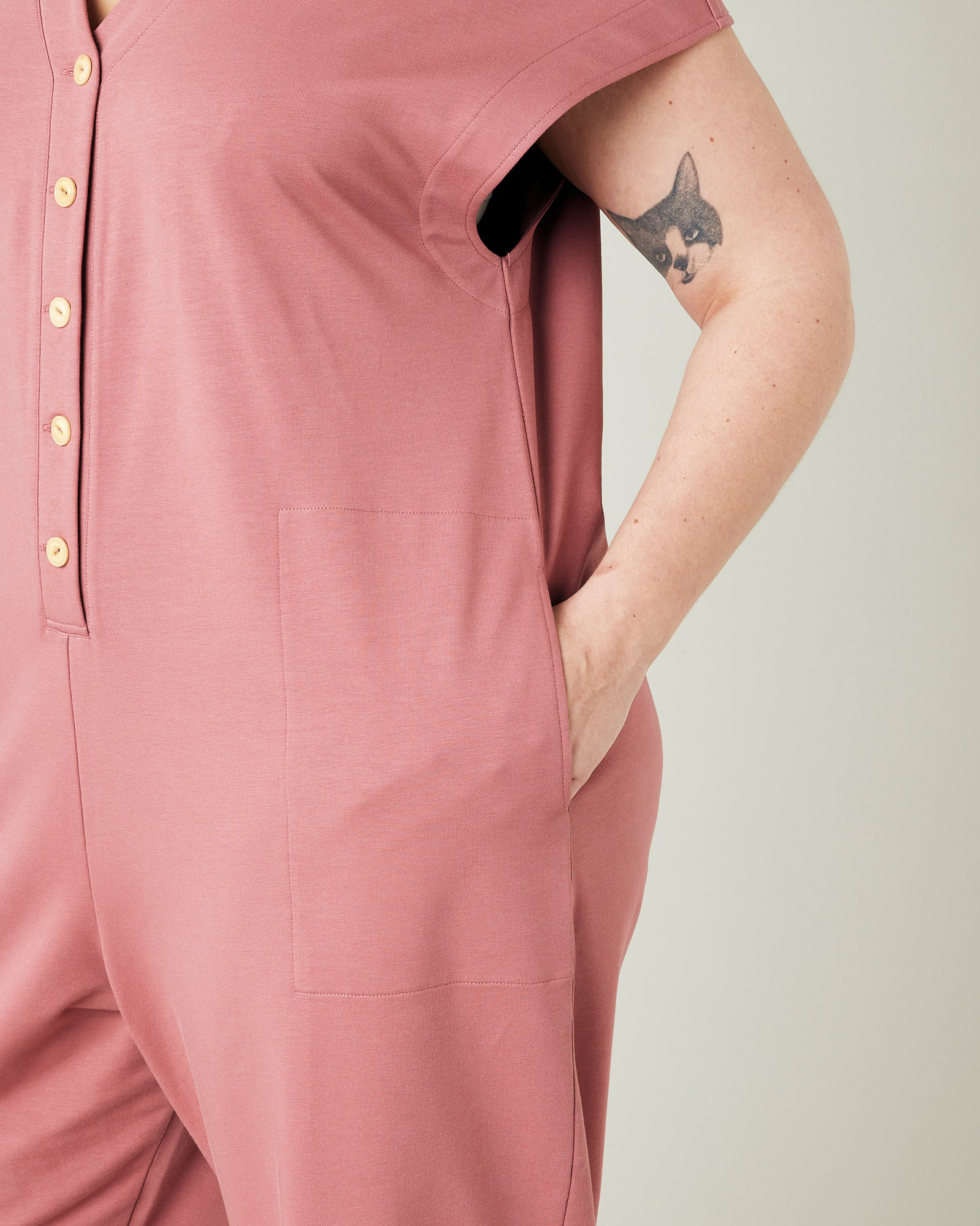 DUSTY PINK COTTON JERSEY JUMPSUIT