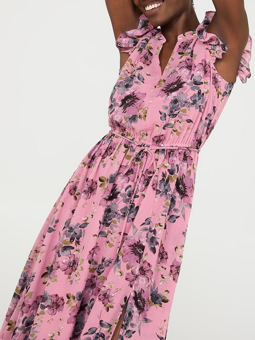 Sleeveless Floral Print Chiffon Midi Dress