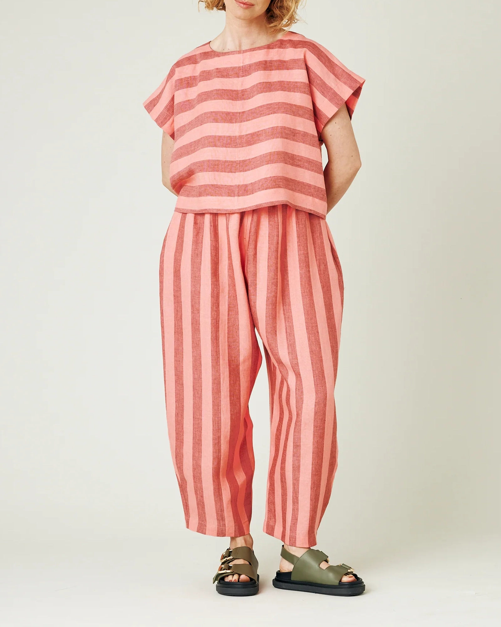 BLUSH STRIPE LINEN TROUSERS