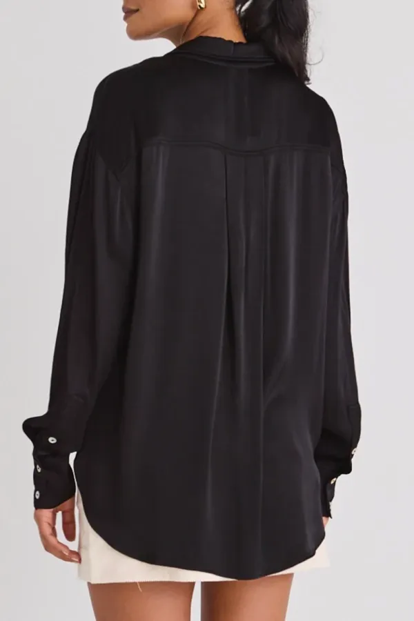 Elation Black Viscose Satin Oversized Shirt