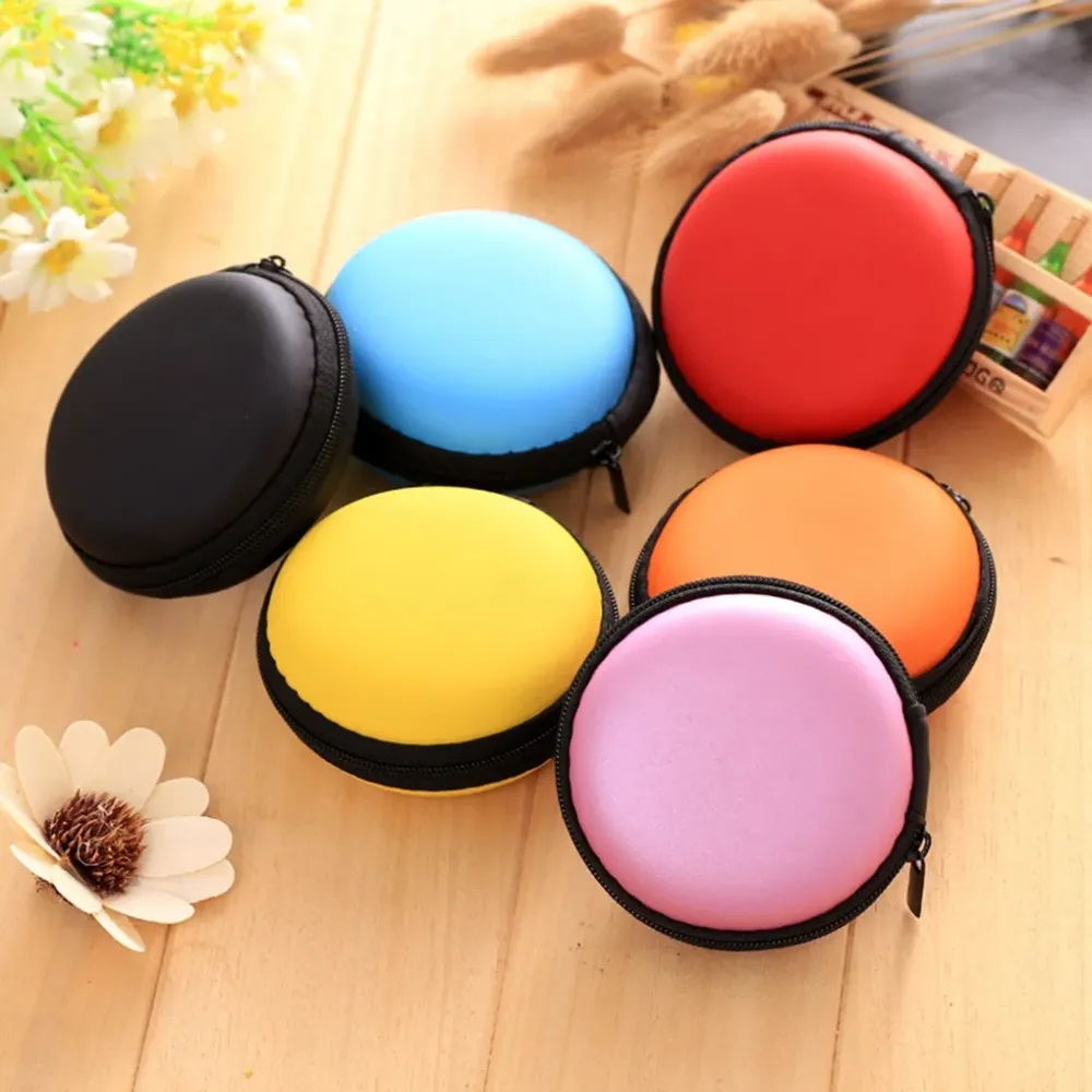 Portable Case for Headphones Case Mini Zippered Round Storage Hard Bag Headset Box for Earphone Case SD TF Cards