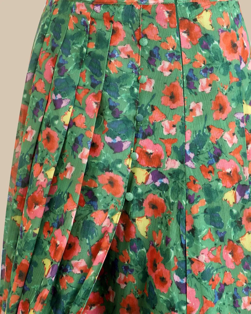 Green floral print flowy skirt