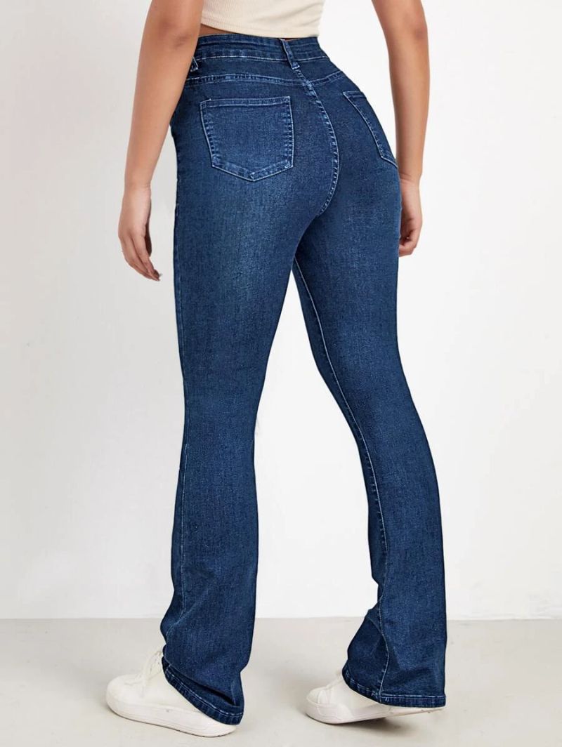 High Waist Bleach Wash Flare Leg Jeans