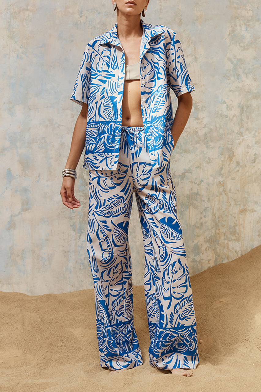 Blue printed holiday pants