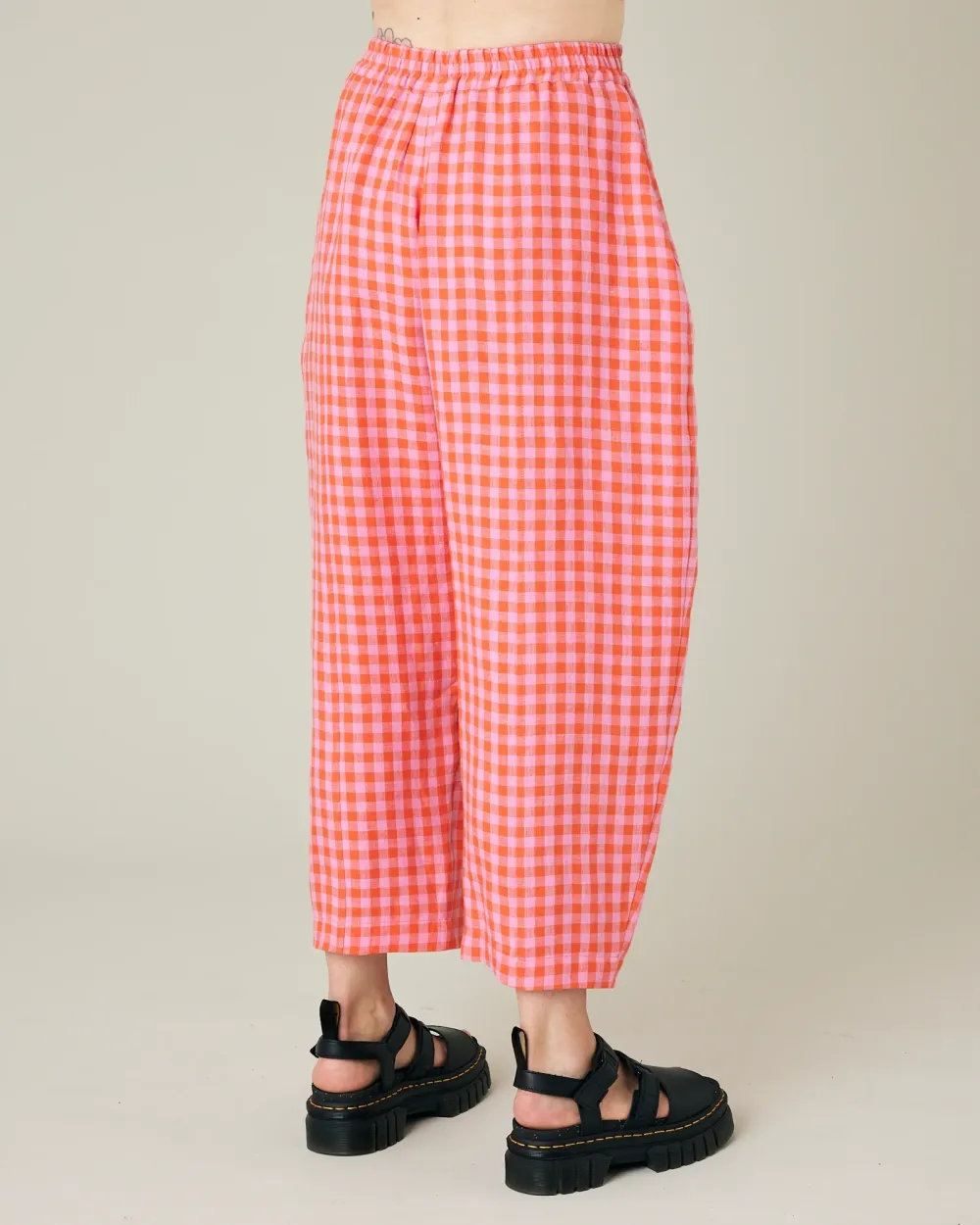 TOMATO & PINK CHECK LINEN TROUSERS