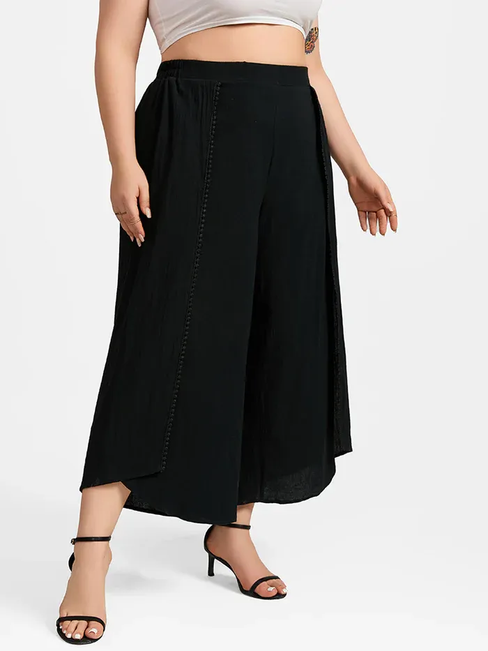 Plus Black Lace Patchwork Wide Leg Pants