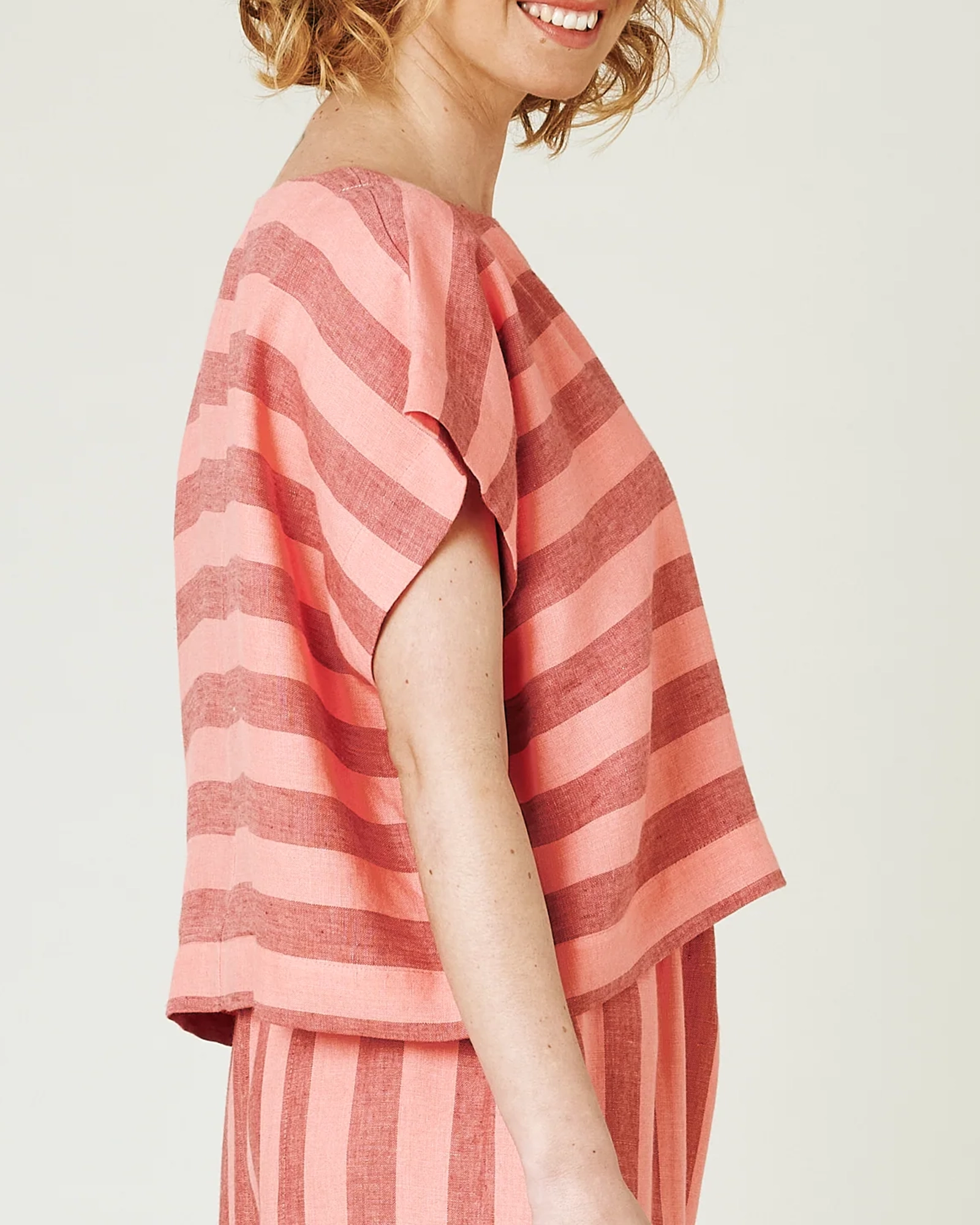 POLLY BLUSH STRIPE LINEN TOP