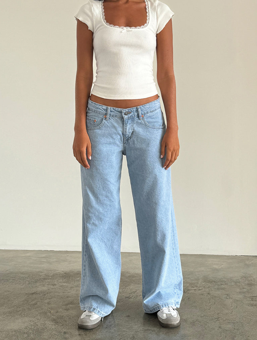 Light Wash Blue Roomy Extra Wide Low Rise Jeans