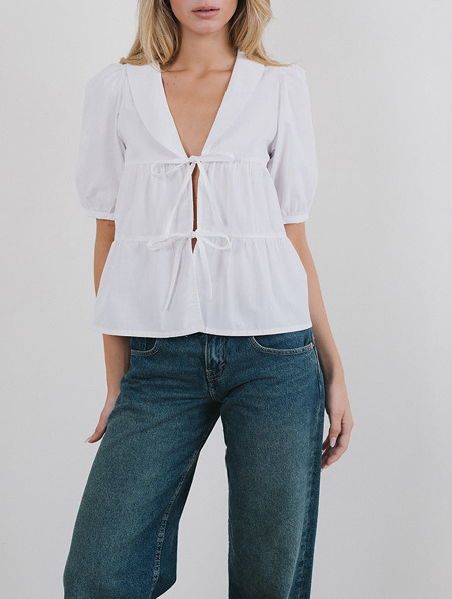 Medda Puff Sleeve Shirt In Poplin White