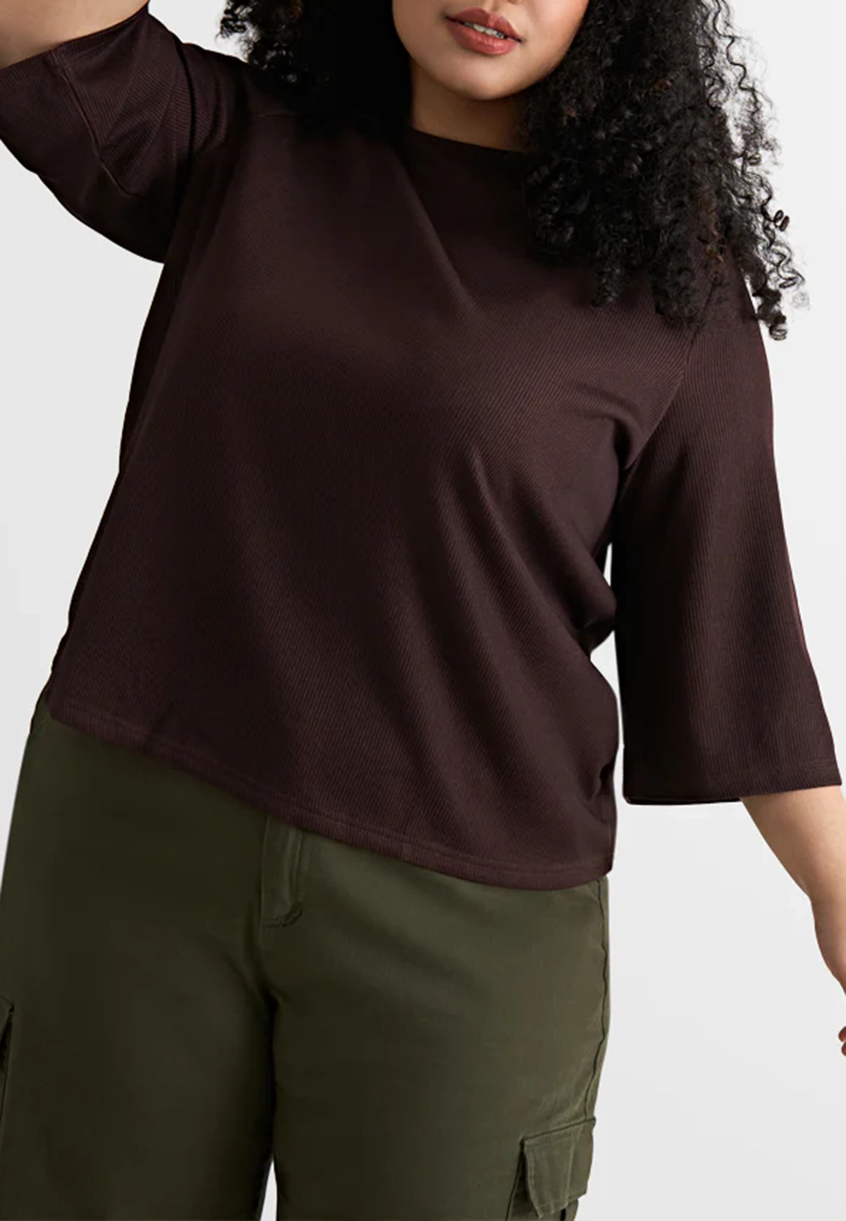 Quarter Sleeve Stretch Ribbed Tee