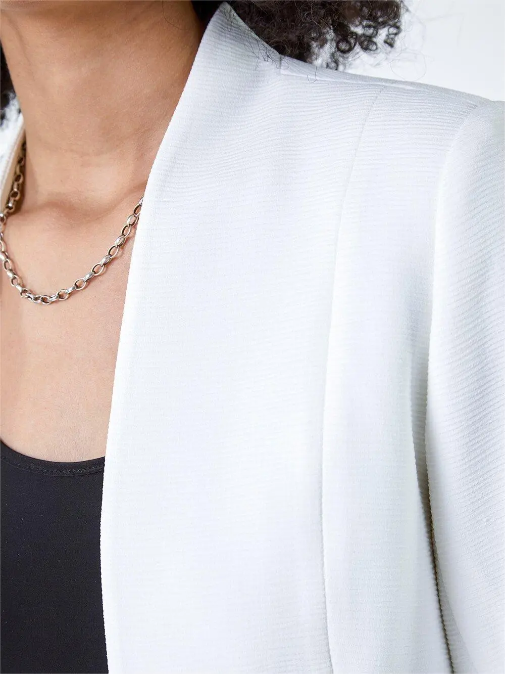 Ivory Textured High Neck Jacket