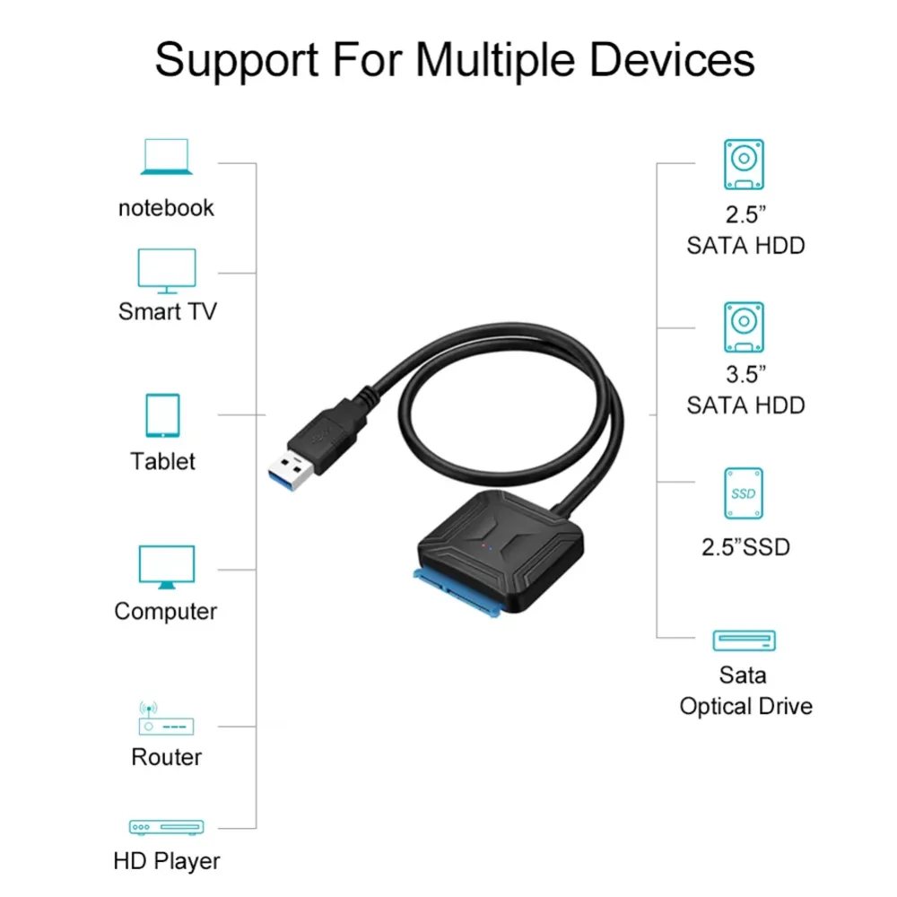 SATA to USB Cable USB 3.0 to 2.5 3.5 inch SATA III Hard Drive Adapter External Converter for HDD SSD Data Transfer 0.5m