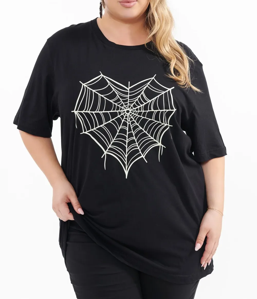 Black Spider Web Heart Fitted Tee