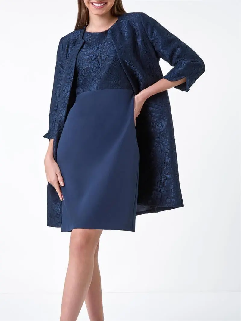 Navy Lace Longline Formal Jacket