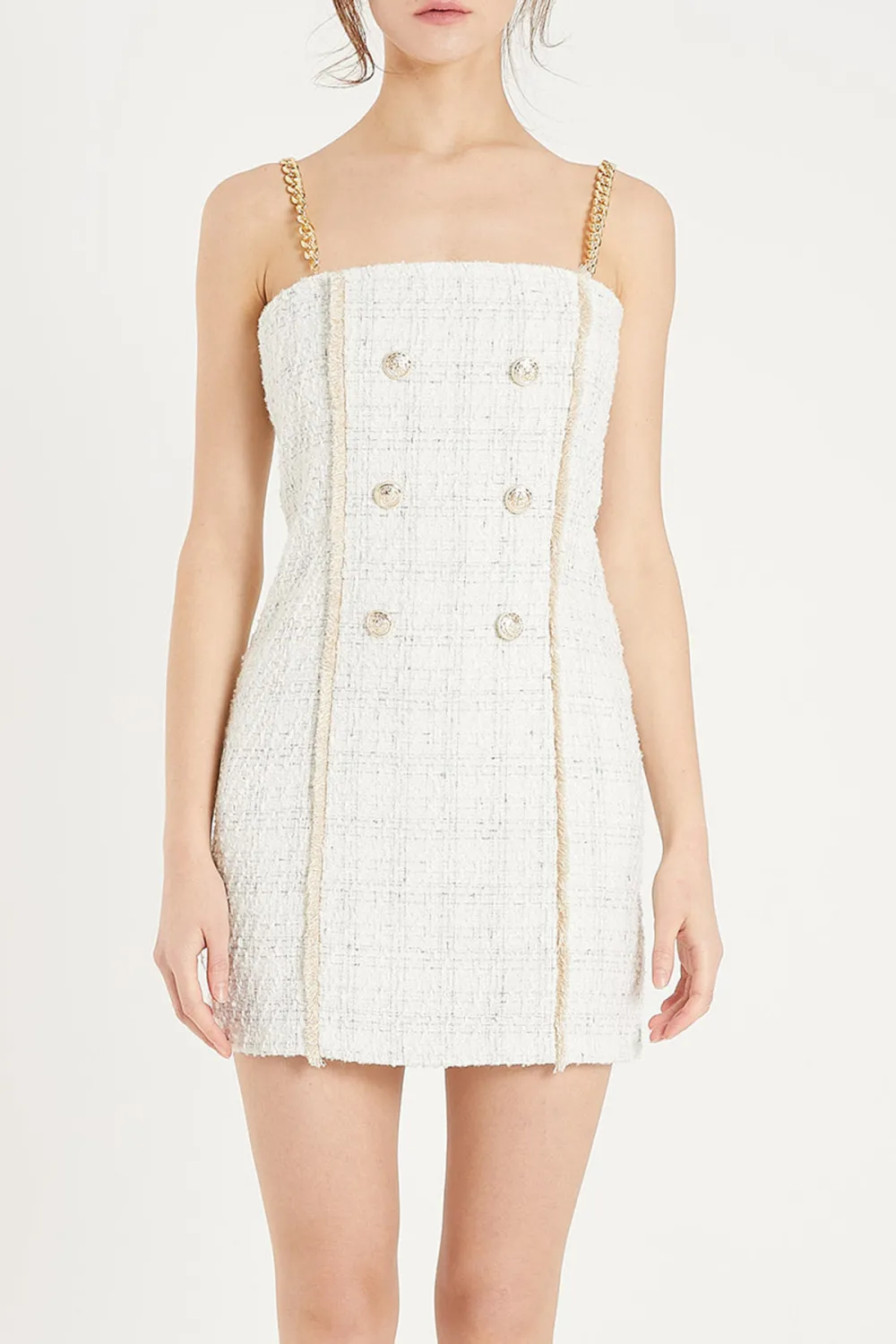 Vivi Tweed Mini Dress with Gold Chain