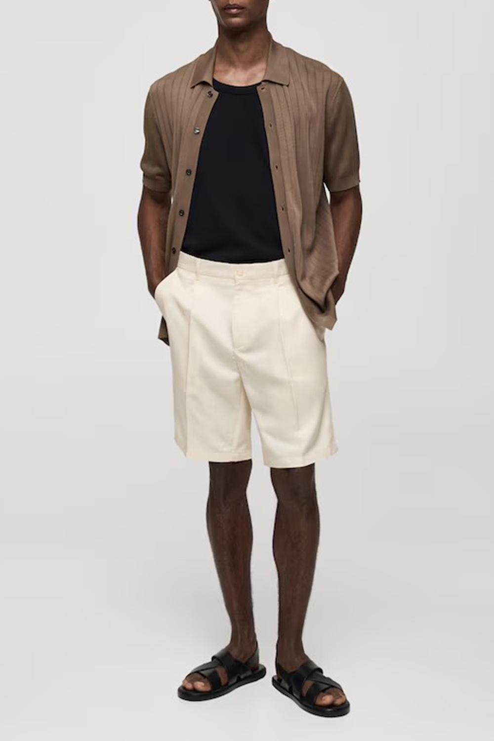 Linen-blend bermuda shorts with pleats