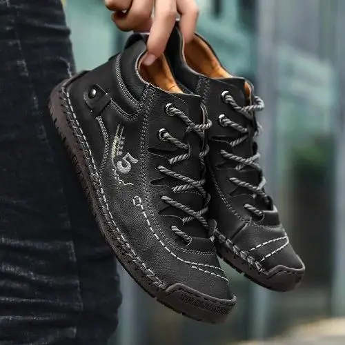 Men Hand Stitching Vintage Casual Comfy Leather Shoes - 6405