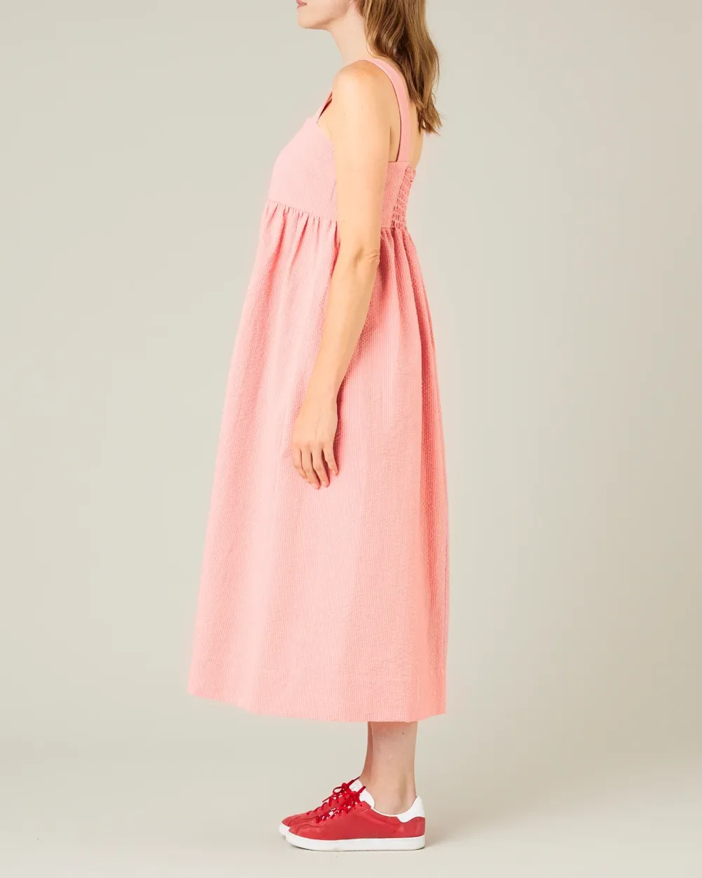 CORAL SEERSUCKER DRESS