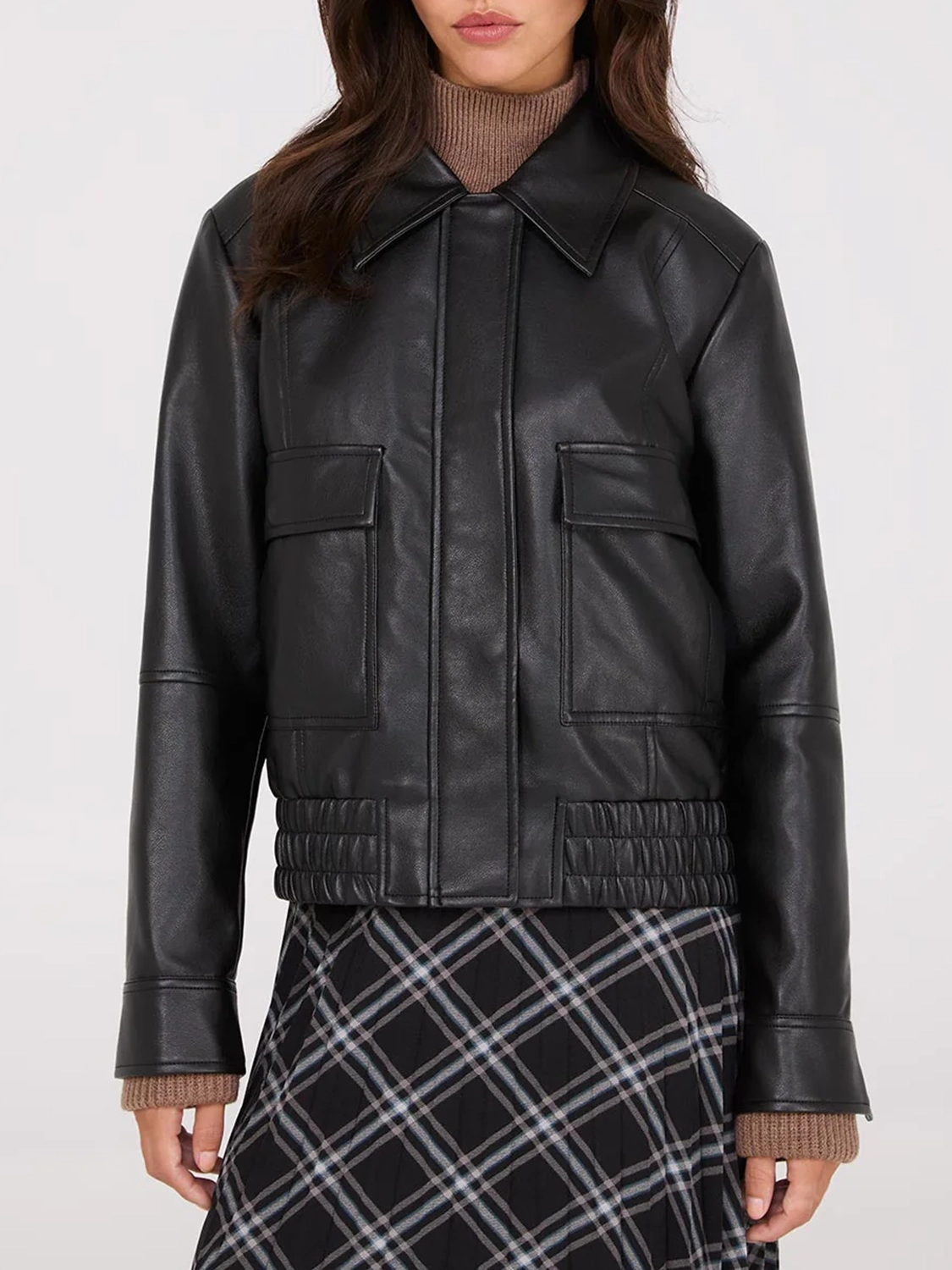 Faux Leather Jacket With Shearling Collar