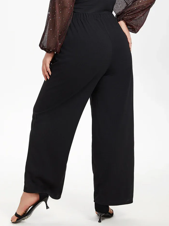 Button Detail Wide Leg Pants