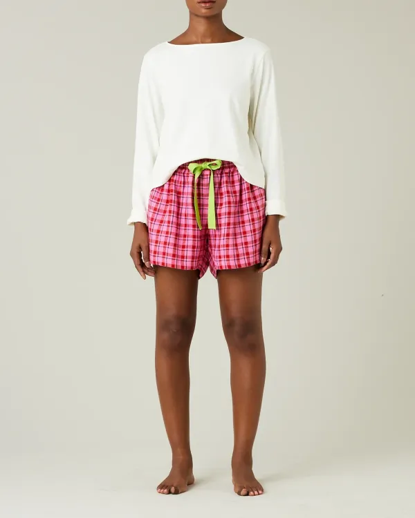 PINK & RED CHECK LINEN SHORT