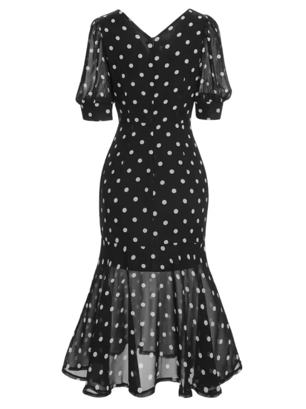 BLACK 1930S POLKA DOT MERMAID DRESS