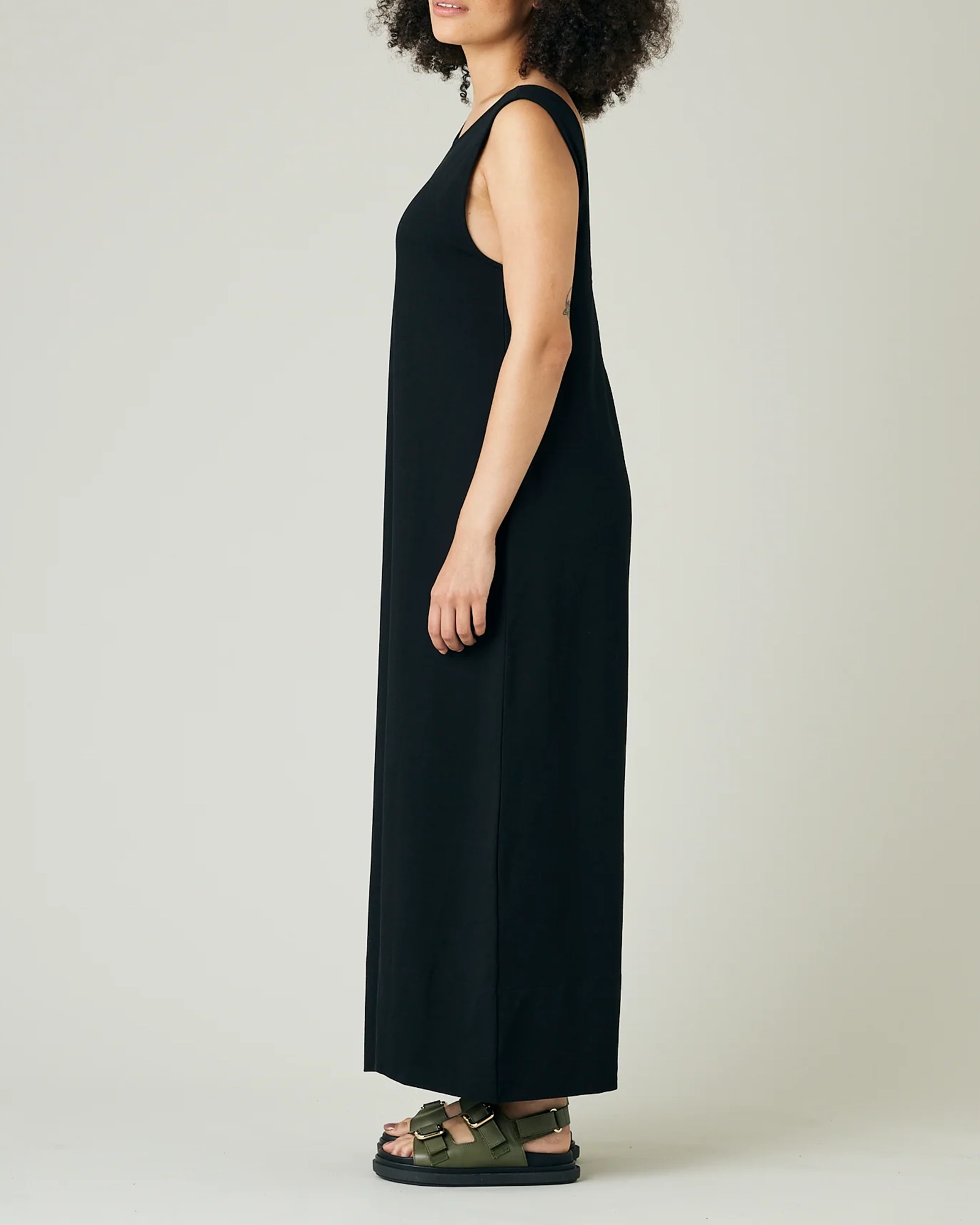 BLACK COTTON JERSEY JUMPSUIT