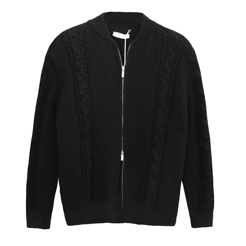 Men's Solid Color Leisure Long Sleeved Knit Sweater Cardigan