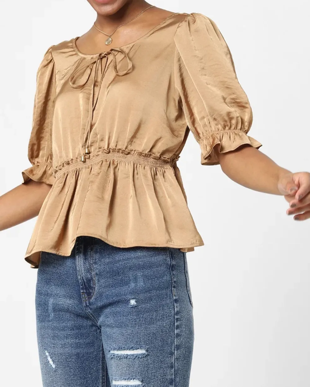 Brown Peplum Crop Top