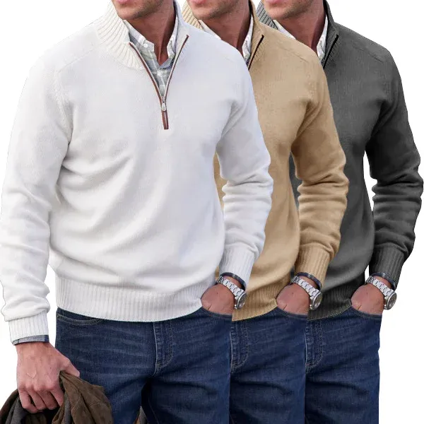 Men's Winter Casual Cashmere Zipper Basic Sweater