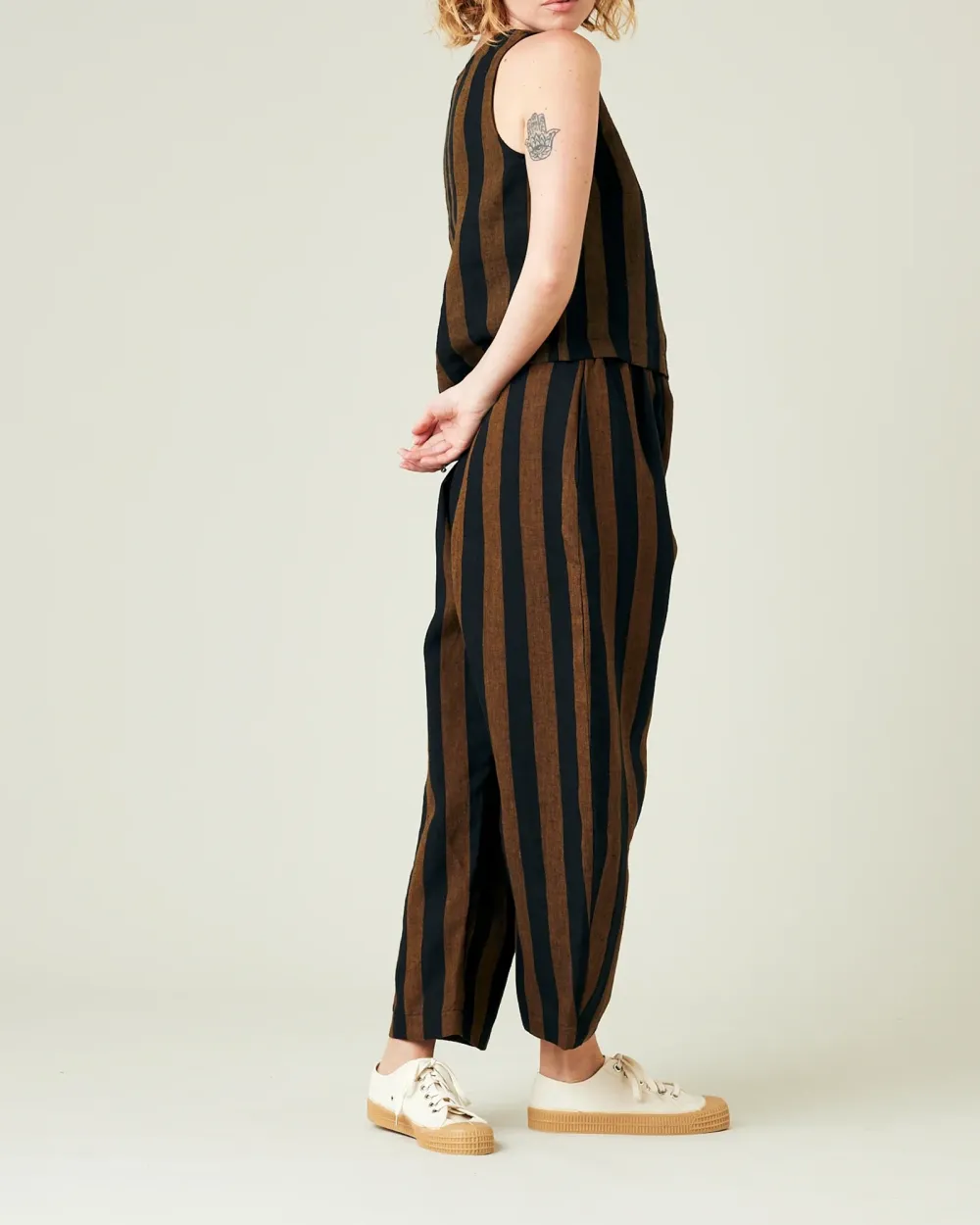 RUST AND BLACK STRIPE LINEN TROUSERS