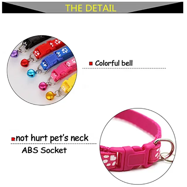 Pet Cat Collar Cute Paw Print Cat Bell Collar Adjustable Nylon Ribbon Collar for Cats Small Dogs Puppy Neck Strap