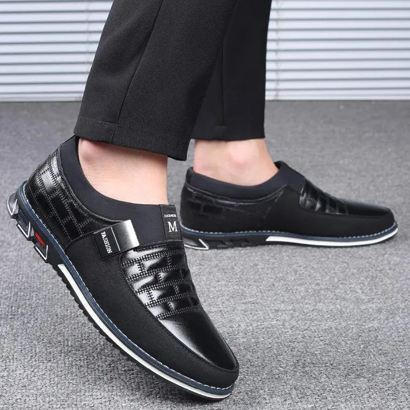 Men Genuine Leather Splicing Non Slip Metal Soft Sole Casual Shoes