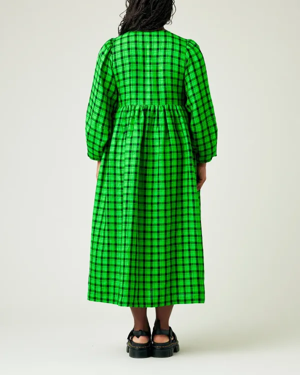 BLACK & GREEN CHECK LINEN DRESS